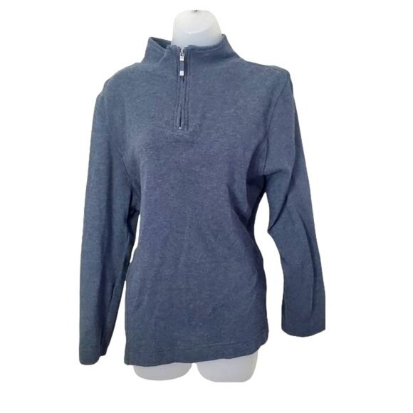 TALBOTS Womens Jacket XL Gray Pullover Zip Neck Ribbed 100% Cotton‎ Long Sleeve - Picture 1 of 10